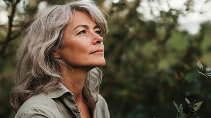 Fototapeta premium Serene Woman Practicing Mindful Breathing in Nature