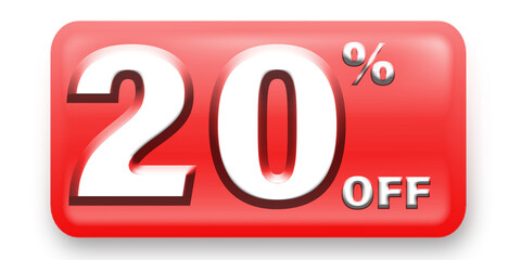 20% Off Discount Label Icon in red color for different marketing and social media