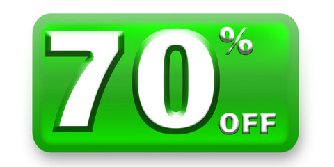 70% Off Discount Label Icon in green color for different marketing and social media
