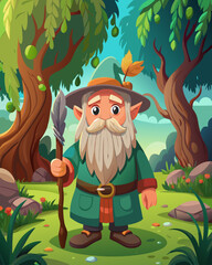 Friendly Wise Old Elf in a Magical Forest Setting