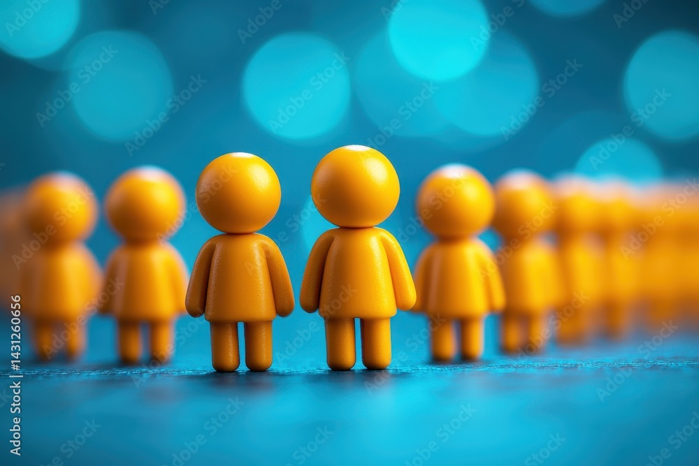 Poster vibrant yellow toy figures displayed against a soft focus bokeh background ideal for creative projec