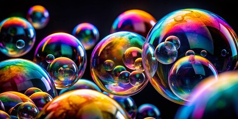Night Photography: Iridescent Soap Bubbles Abstract Background