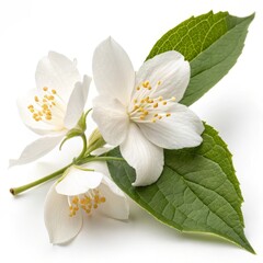 Jasmine flowers with leaves isolated on white background cutout.