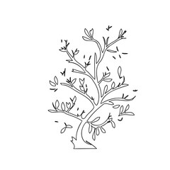 Minimalist tree illustration with budding leaves evoking subtle beauty and serenity