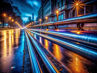 Fototapeta premium Night Road Pipes - Urban Infrastructure Illuminated