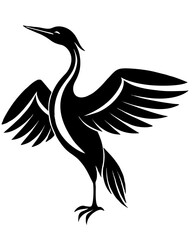 Elegant Black and White Heron Silhouette with Wings Spread