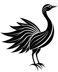 Stylized Black and White Crane Bird Graphic Design