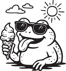 funny cartoon frog with ice cream