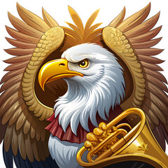 Majestic Bald Eagle with Golden Wings and Trumpet