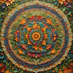 Fototapeta premium Vibrant Multicolor Mandala Design in High-Resolution Vector Format with Intricate Sacred Geometry and Symmetrical Patterns, Featuring Bold Hues for a Dynamic Spiritual Aesthetic, Ideal for Meditation 