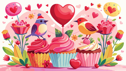 Cute Birds and Cupcakes Valentines Day Design