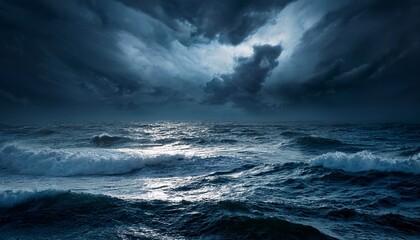 Fototapeta premium dark ocean waves wallpaper gentle waves of a dark ocean under a cloudy night sky