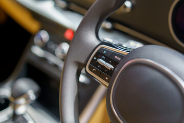 Close-Up of Steering Wheel Control Buttons in a Modern Electric Car