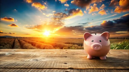 Panoramic View of Empty Piggy Bank, Reflecting Financial Crisis and Scarcity