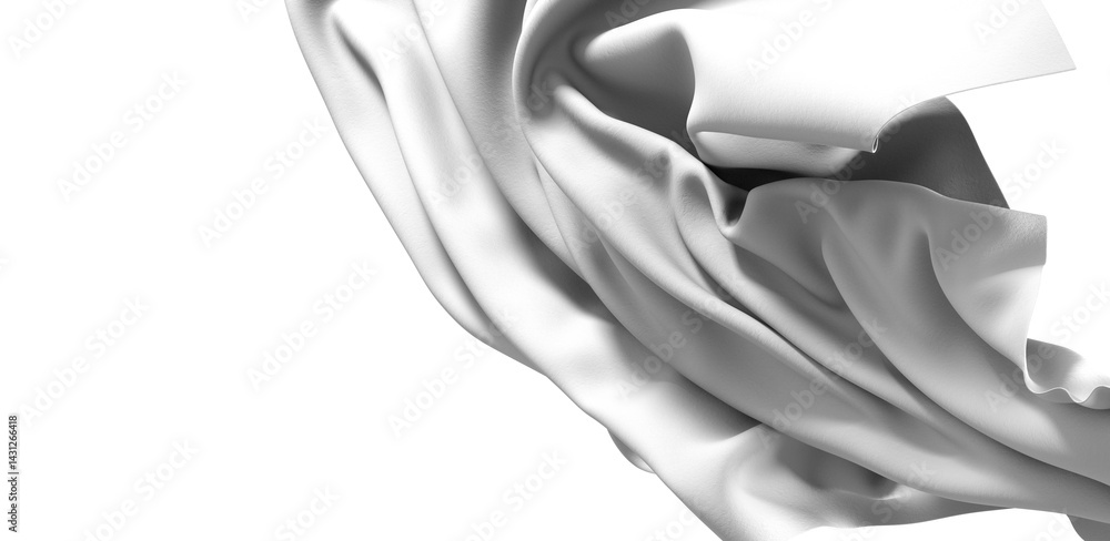 Poster close-up of a white fabric drape, showcasing its texture and folds. the fabric is illuminated by a s