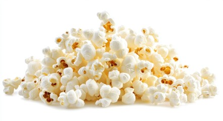 Pile of Fluffy Popcorn Kernels on White Background