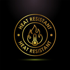 Heat resistant icon design illustration, Heat resistant label sign symbol in gold color style