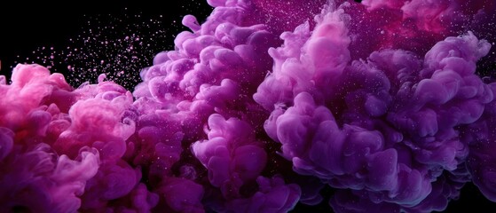Obraz premium Ethereal Cloud of Purple Ink Dissolving in Water Creates a Dreamlike Abstract Art Against Black Backdrop