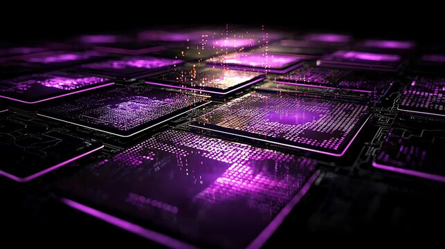 Stunning Abstract Technology Background with Vibrant Purple Circuit Board and Microchips