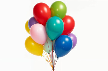 Bunch of colorful balloons tied together in a festive display, perfect for party invitations, celebration posters, or greeting cards.
