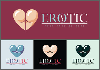 Erotic bikini butt love shapes logo set templates design