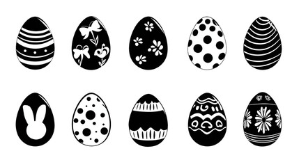 Fototapeta premium PNG Black and white Easter egg silhouettes with unique decorative patterns