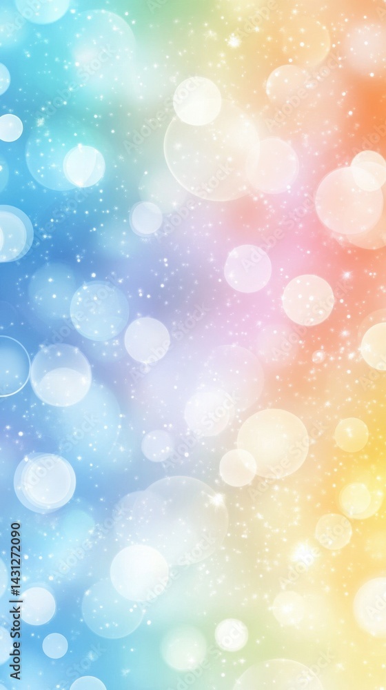 Poster ethereal rainbow gradient background with sparkling bokeh lights creating a magical and dreamy atmos
