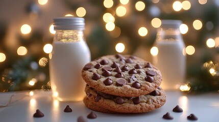 Festive Chocolate Chip Cookies and Milk