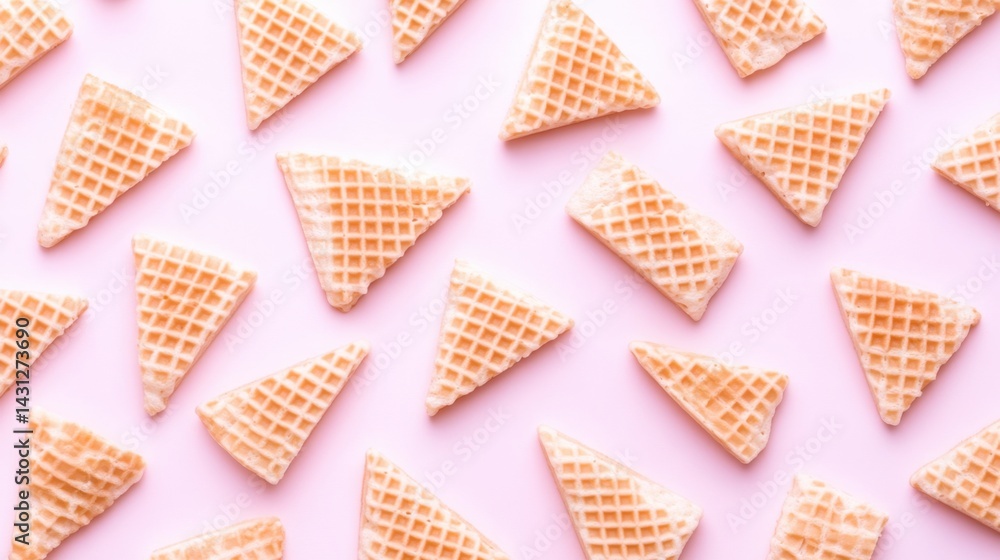 Aufkleber delightful waffle triangles arranged on a pastel pink backdrop creating a sweet and playful pattern 