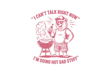 Bear grilling and chilling with beer Retro Father's SVG T Shirt Design
