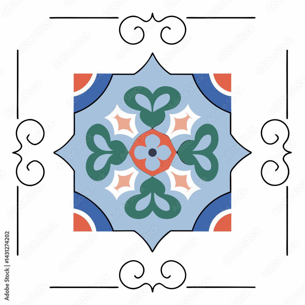 Poster glossy ornamental tilework features intricate patterns and vibrant colors, creating stunning visual 