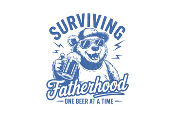 Surviving Fatherhood One Beer at a Time Retro Father's SVG T Shirt Design