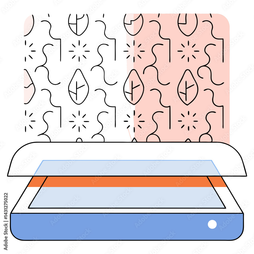Poster scanner displaying patterned background with leaves and abstract designs, showcasing creative and ar