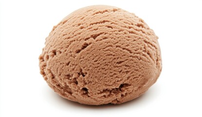 Single Scoop of Brown Chocolate Ice Cream on White Background