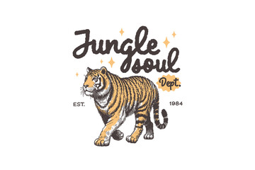 Jungle soul Dept, Vintage Summer Tiger PNG Sublimation T Shirt Design