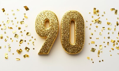 Golden Glittery Number Ninety Celebrating Milestone Occasion