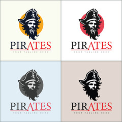 Pirates face head logo set silhouette template design