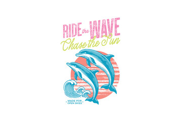 Ride The Wave Chase The Sun, Vintage Summer Dolphin PNG Sublimation T Shirt Design