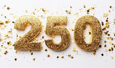 Golden Glittering Number 250 Celebrating Milestone and Occasion