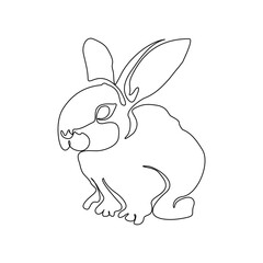 Continuous one line drawing of bunny. Cute rabbit silhouette with ears in simple minimalistic style Vector illustration