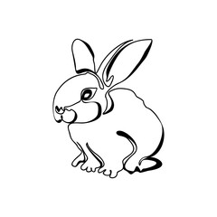 Continuous one line drawing of bunny. Cute rabbit silhouette with ears in simple minimalistic style Vector illustration