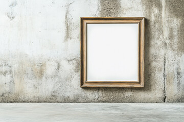 Blank wooden frame on a textured wall background