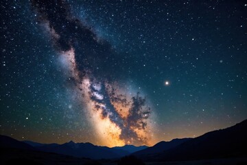 Vast starry night sky with glowing constellations on aged parchment background, retro, constellation