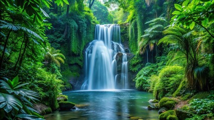 Obraz premium waterfall amidst dense foliage, peaceful, foliage, peaceful, foliage, greenery,forest, vegetation, wilderness