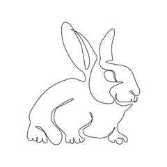 Continuous one line drawing of bunny. Cute rabbit silhouette with ears in simple minimalistic style Vector illustration