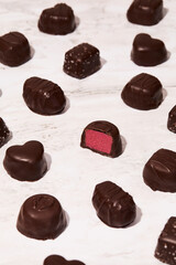 chocolate candies on white background