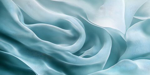 Fototapeta premium A close-up shot of pale blue silk satin fabric draped in fluid waves, the texture reflecting soft, ambient light 