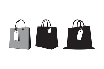 Shopping Bag Icons Set Retail, Paper Bag, Price Tag, Commerce Silhouette Vector