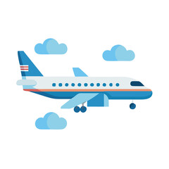 Airplane Flying with Clouds, Transportation, Aviation, Aeroplane Illustration on Black Background