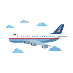 Illustration of a Modern Airplane Flying in the Sky with Clouds © Zahadur
